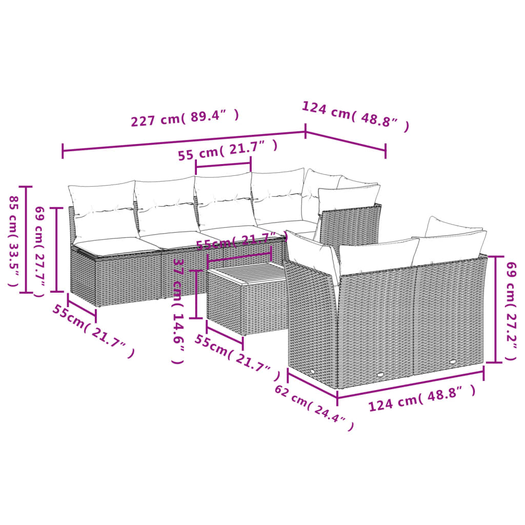 8-Delige Loungeset Met Kussens Poly Rattan