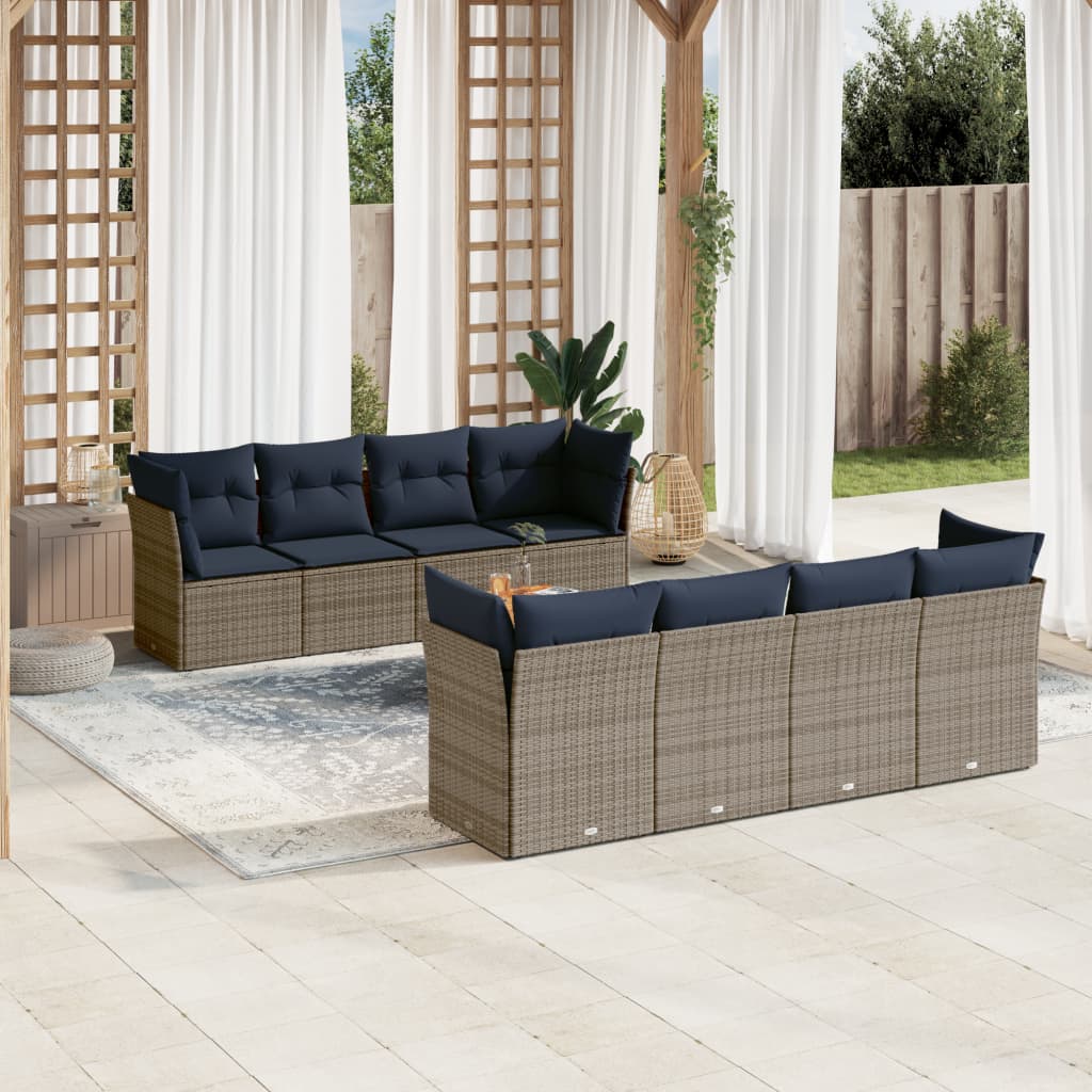 9-Delige Loungeset Met Kussens Poly Rattan