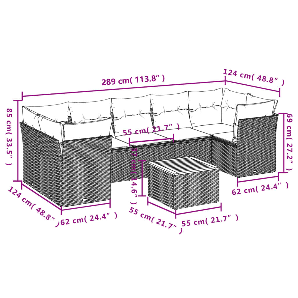 8-Delige Loungeset Met Kussens Poly Rattan