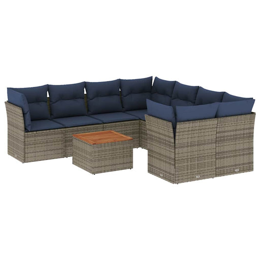 9-Delige Loungeset Met Kussens Poly Rattan