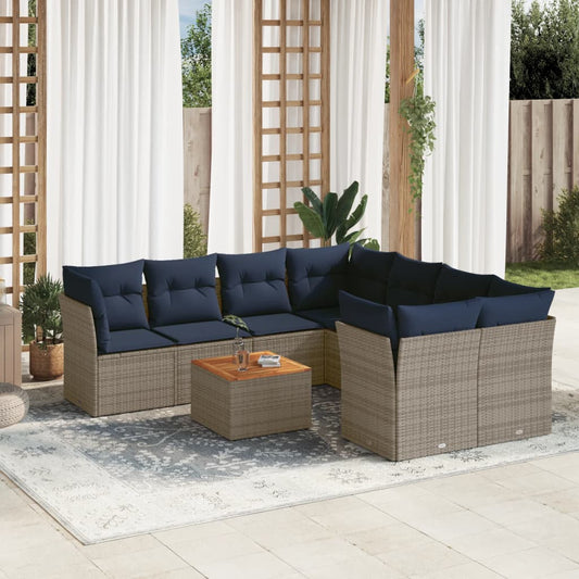 9-Delige Loungeset Met Kussens Poly Rattan