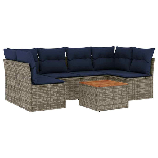 7-Delige Loungeset Met Kussens Poly Rattan