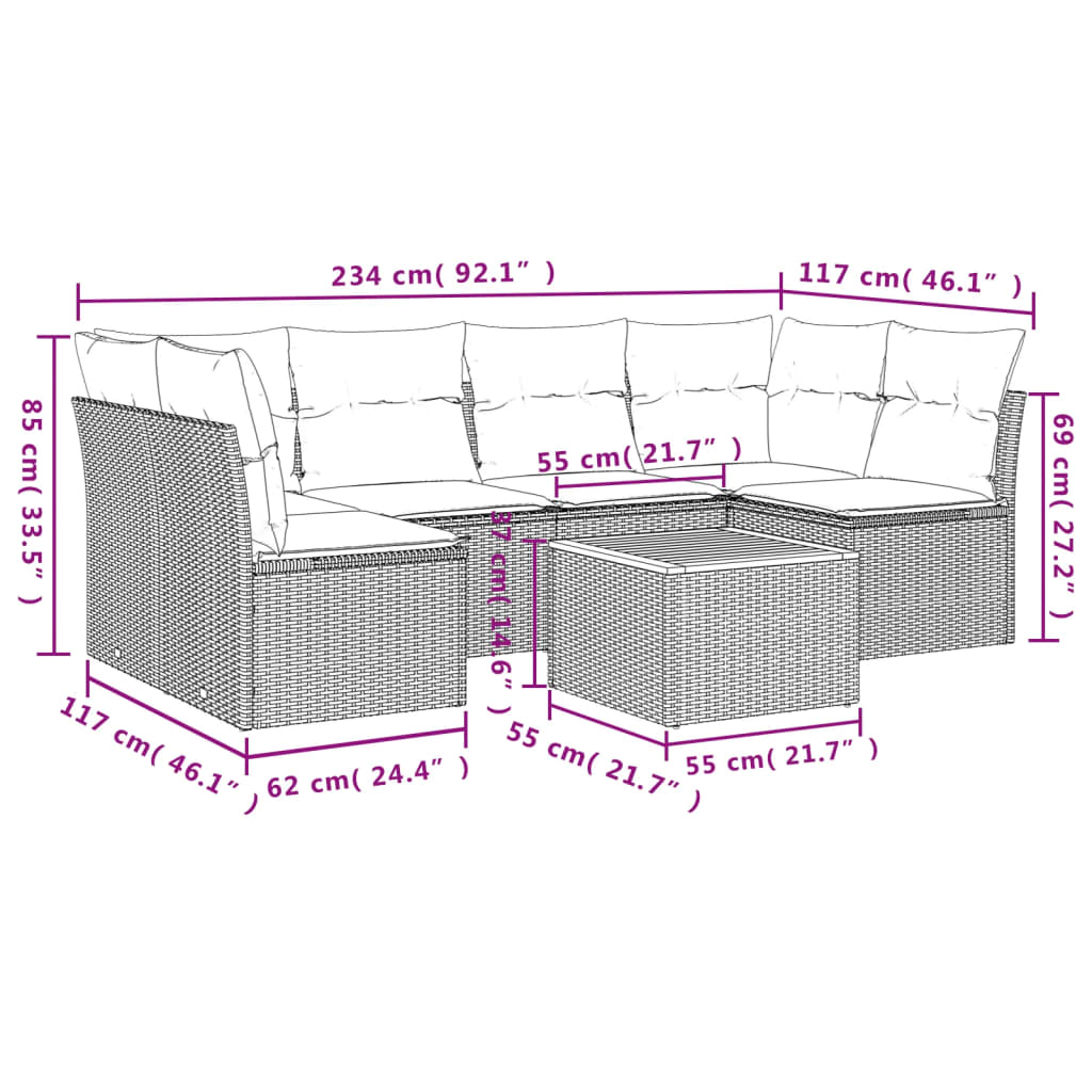 7-Delige Loungeset Met Kussens Poly Rattan