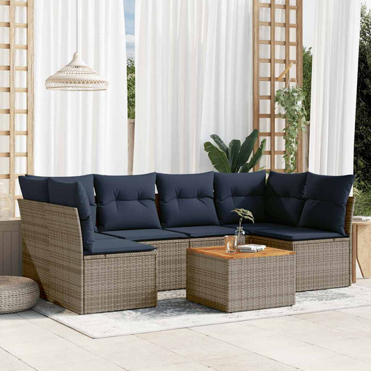 7-Delige Loungeset Met Kussens Poly Rattan